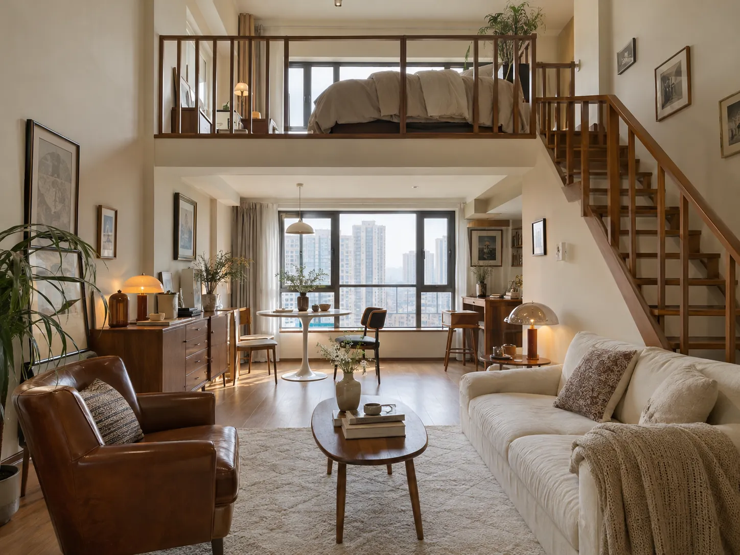 观音桥托管房源 B 间 Loft,上层卧室下层起居