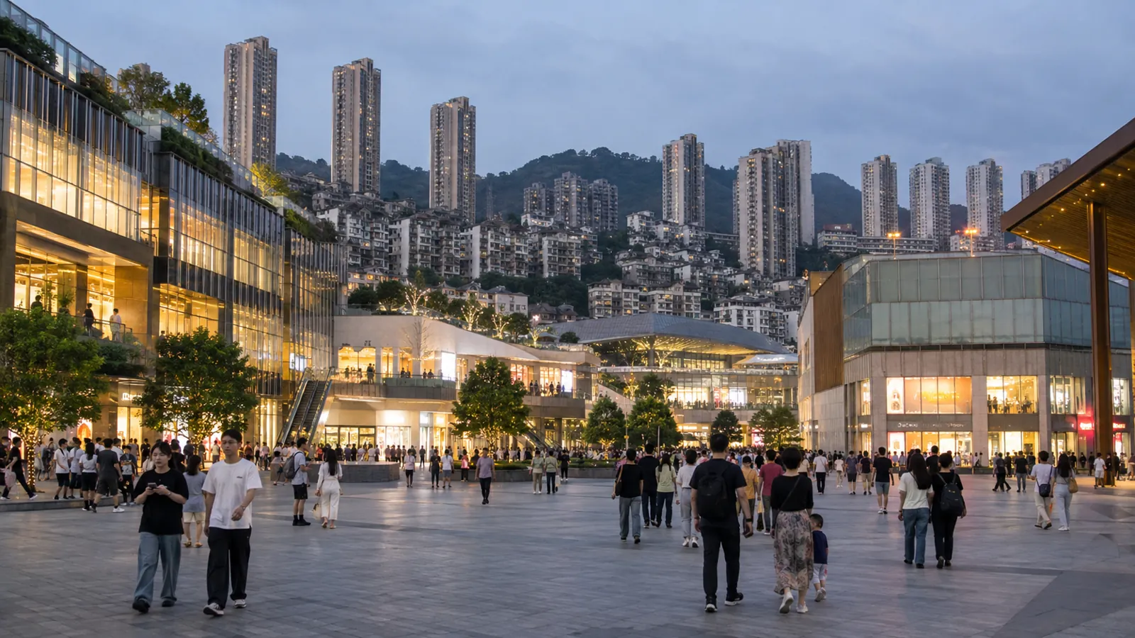 重庆沙坪坝三峡广场商圈傍晚